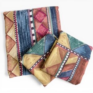 Vintage Dan River Southwestern Multicolor Queen Flat Sheet & 2 Pillow Cases 90s